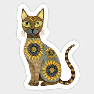 Thai Siamese Cat with Sunflower Pattern Sticker